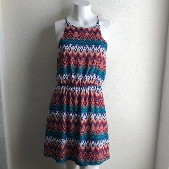 Blue Rain Chevron Print Dress Size S - Picture 1 of 7